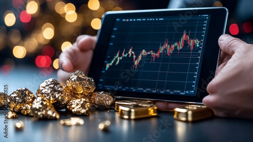 Hands Holding Tablet Displaying Live Gold Price Chart