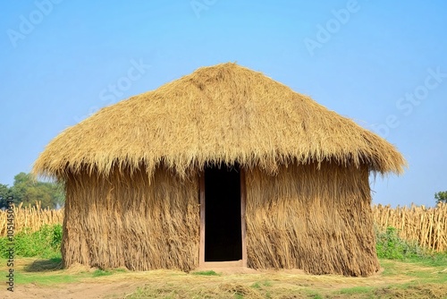 Hay hut in desertic rural village in Rajasthan, India.