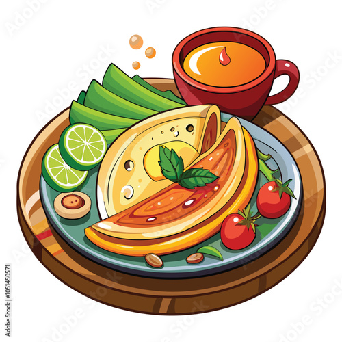 Delicious Dosa on White Background Vector with Perfect Texture and Golden Brown Color
