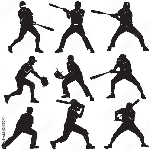 baseball sport silhouette vector , black silhouettes isolated on white background