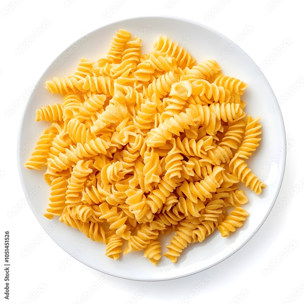 Spiral Pasta Dish on White Plate with Studio Lighting Background Spiral Pasta Dish on White Plate with Studio Lighting Background