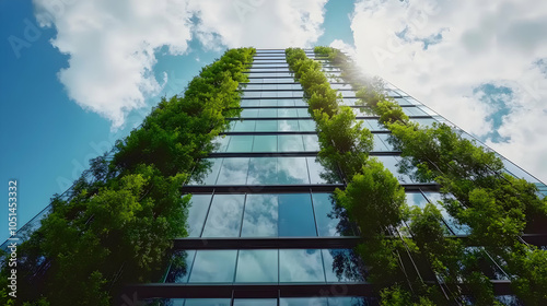 Modern Glass Building with Green Trees Growth