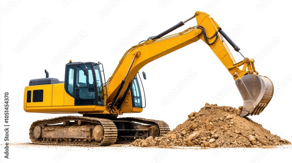 Powerful Yellow Tracked Excavator Digging Soil on Construction Site Powerful Yellow Tracked Excavator Digging Soil on Construction Site