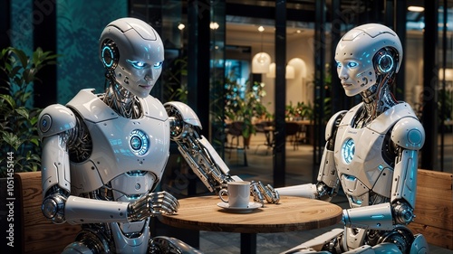 AI Robot drinking Coffee Tougher photo