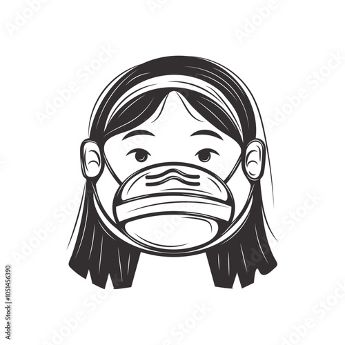 Hand Drawn People With Masker Vector - 04