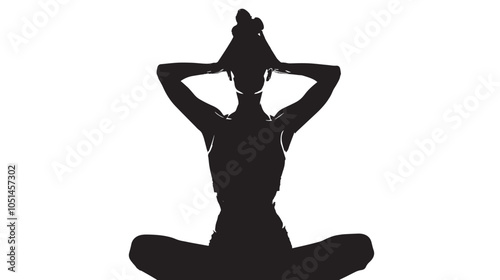 Beautiful woman doing yoga exercises, black silhouette , black silhouettes isolated on white background