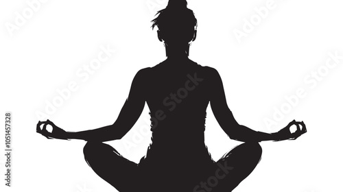 Beautiful woman doing yoga exercises, black silhouette , black silhouettes isolated on white background