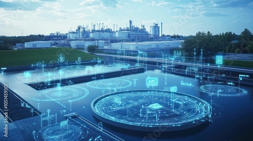 A smart water management system using IoT sensors and cloud technology to monitor water usage and distribution in a large urban area, displayed on a digital dashboard