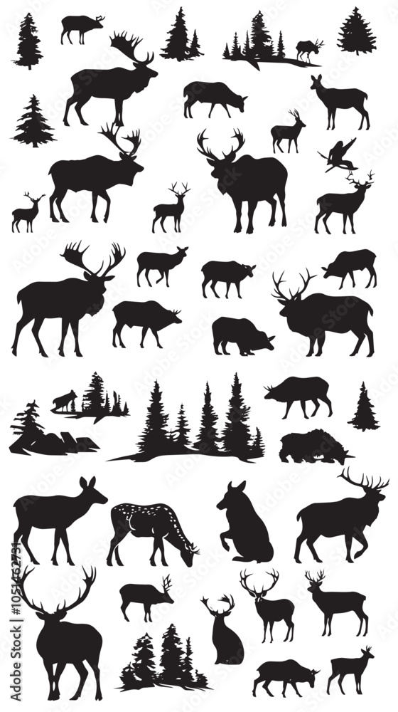 Naklejka premium Big mammals of the northern lands vector silhouettes collection