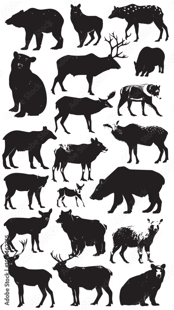 Obraz premium Big mammals of the northern lands vector silhouettes collection