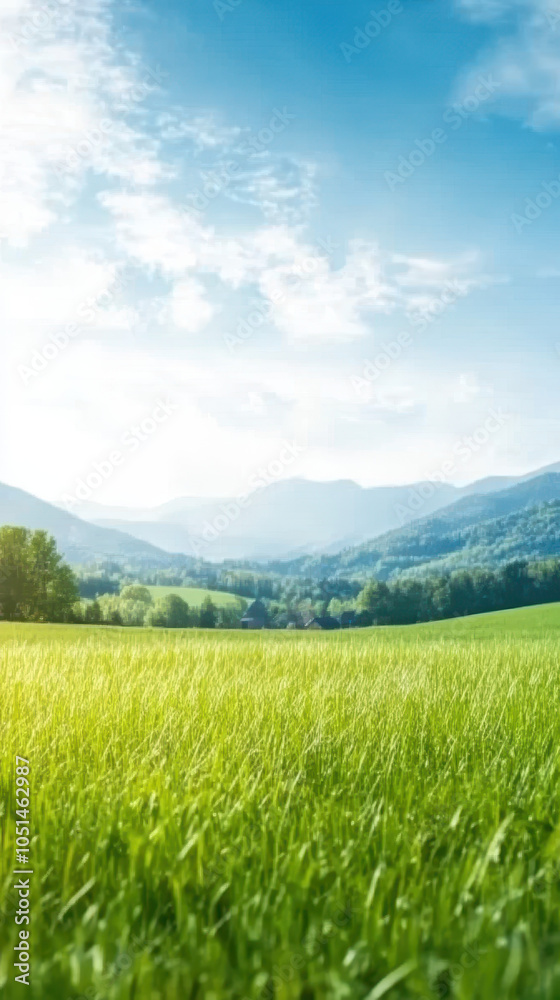 serene landscape featuring lush green grass under bright blue sky, with distant mountains creating peaceful backdrop. scene evokes sense of tranquility and natural beauty serene landscape featuring lush green grass under bright blue sky, with distant mountains creating peaceful backdrop. scene evokes sense of tranquility and natural beauty