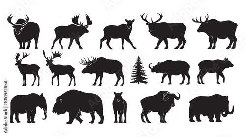 Big mammals of the northern lands vector silhouettes collection