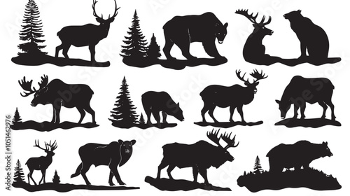 Big mammals of the northern lands vector silhouettes collection