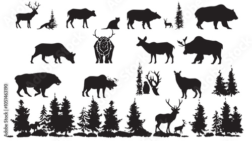 Big mammals of the northern lands vector silhouettes collection