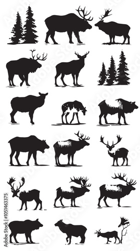 Big mammals of the northern lands vector silhouettes collection