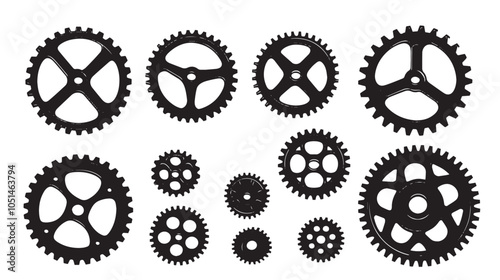 Bike Sprocket Vector Silhouettes , black silhouettes isolated on white background