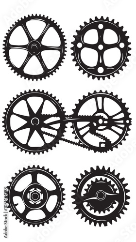Bike Sprocket Vector Silhouettes , black silhouettes isolated on white background