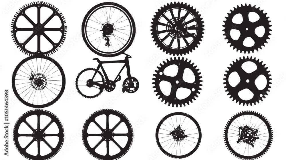 Obraz premium Bike Sprocket Vector Silhouettes , black silhouettes isolated on white background
