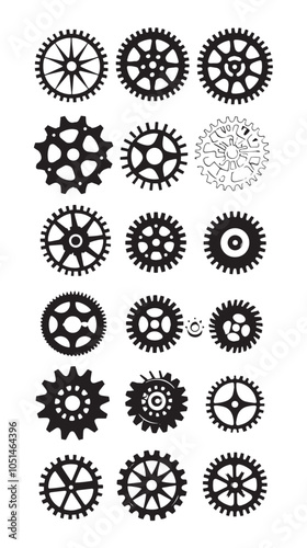 Bike Sprocket Vector Silhouettes , black silhouettes isolated on white background