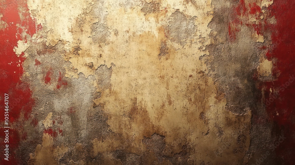 Obraz premium Weathered Wall with Red and Gold Paint Flakes