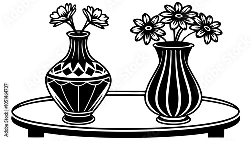  2 a vases with a flowers on a table
