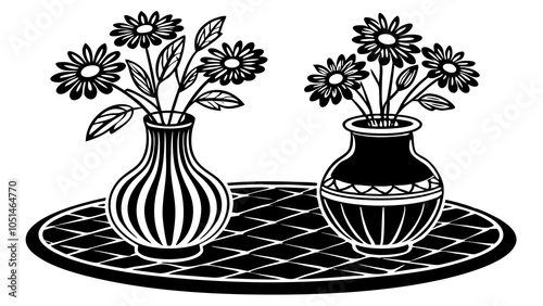  2 a vases with a flowers on a table