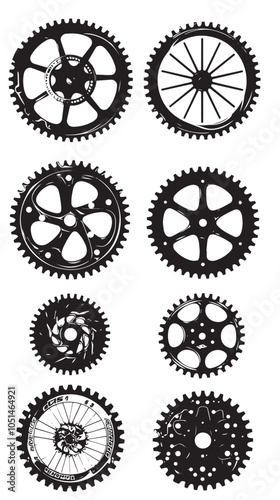 Bike Sprocket Vector Silhouettes , black silhouettes isolated on white background