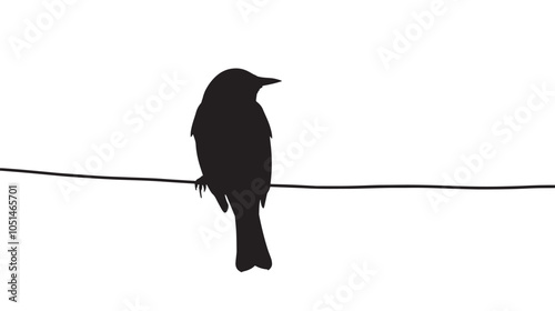 Black and white bird illustration of a silhouette on a wire