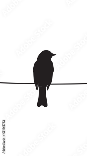 Black and white bird illustration of a silhouette on a wire