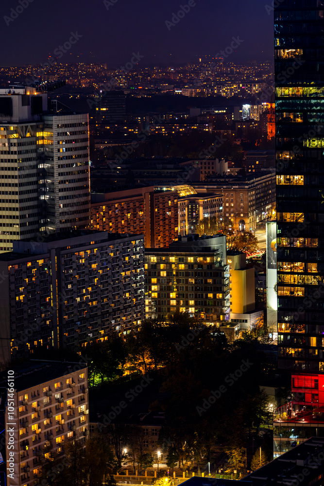 Warszaw, Poland: Evening panorama of the city center from the observation deck of the Palace of Culture and Science Warszaw, Poland: Evening panorama of the city center from the observation deck of the Palace of Culture and Science