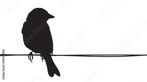 Black and white bird illustration of a silhouette on a wire