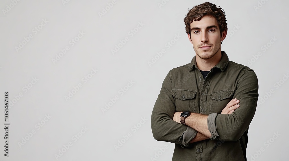 Obraz premium Confident Young Man with Arms Crossed Against Wall