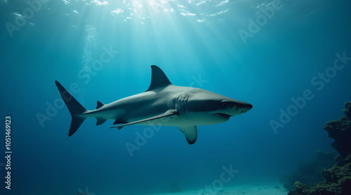 Wallpaper Mural a shark swimming in the depths of the ocean Torontodigital.ca