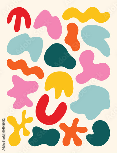 Various blotch. Random color blobs, round abstract organic shapes. Pebble, drops and stone silhouettes. Inkblot 90s texture vector set. Basic, simple rounded, smooth colorful forms