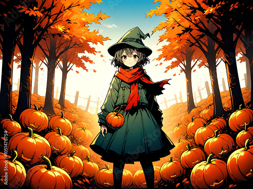 Halloween witch with a pumpkin celebrating autumn in a fun and spooky scene Generative AI