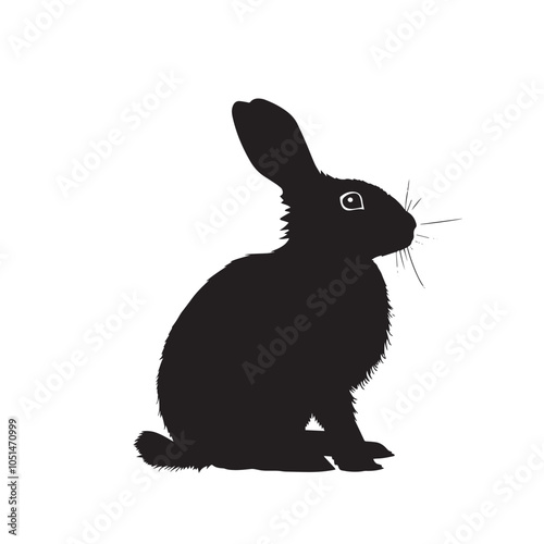 Black side silhouette of a rabbit isolated on white background 