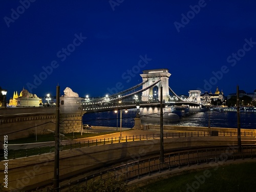 Budapest , Hungary and Danube river by night