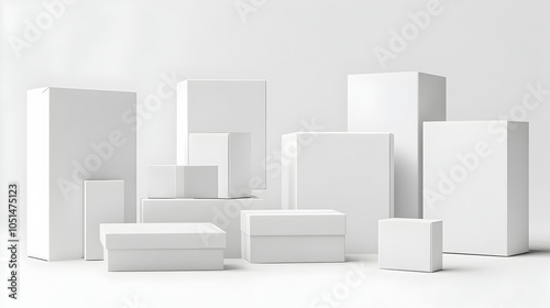 3D Abstract White Geometric Shapes on Clean Minimalist Studio Background