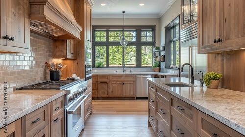 Professional photography, modern honey oak cabinets in a transitional kitchen
