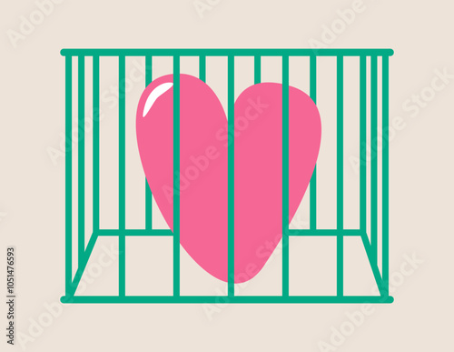 Heart imprisonment lack of freedom. Colorful vector illustration