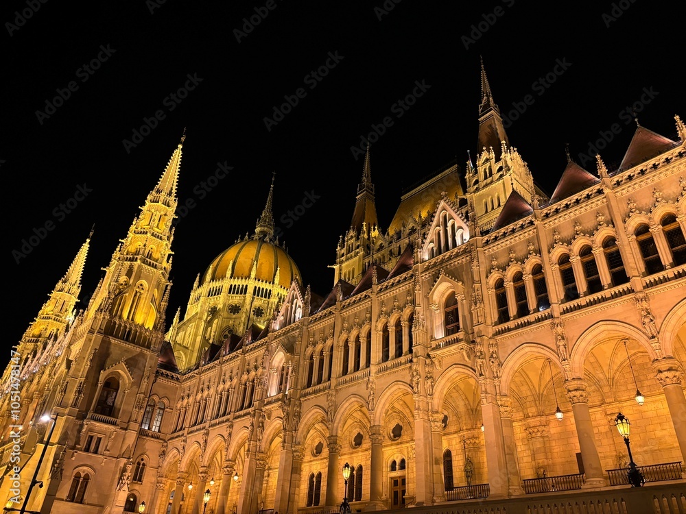 Hungarian parliament building in Budapest by night