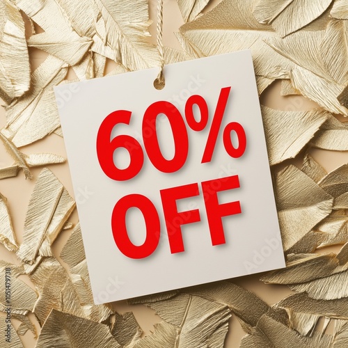 Red color text 60% OFF discount label photo