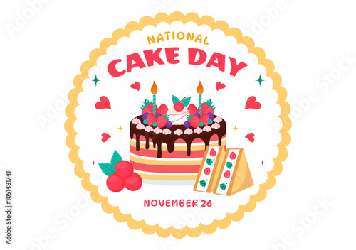 National Cake Day Vector Illustration Celebrating the Holiday on November 26, featuring a Variety of Delicious Sweet Breads and Cakes in a Background