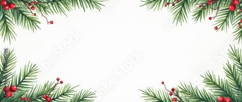  Christmas tree border branches. Xmas pine branches. New year tree banner. Fir tree frame