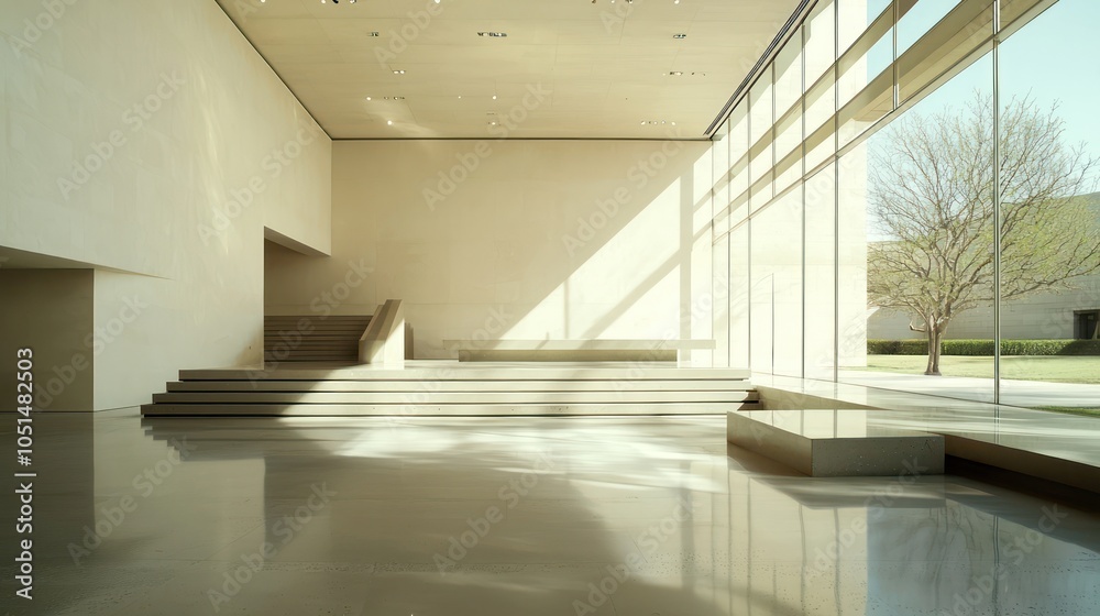 Obraz premium Sleek room with minimalist decor, natural light, and elegant layout.