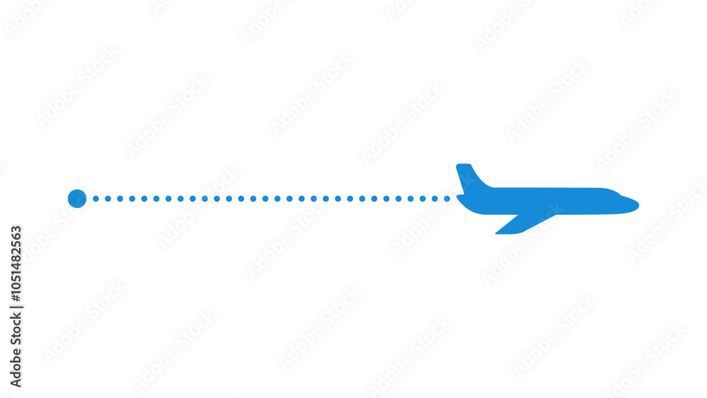 One-way airplane flight graphically simple symbol of an airplane model with a dotted line in the back One-way airplane flight graphically simple symbol of an airplane model with a dotted line in the back