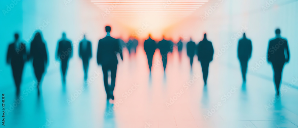 Silhouetted figures walking towards a bright horizon, evoking a sense of purpose and connection in a blurred urban setting. Silhouetted figures walking towards a bright horizon, evoking a sense of purpose and connection in a blurred urban setting.