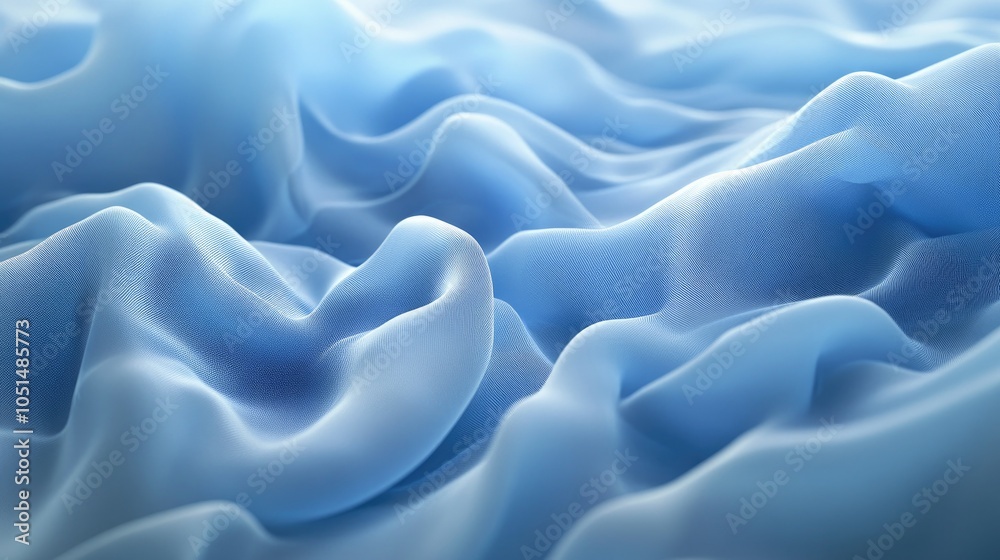 Obraz premium A realistic 3D render of a blue fabric with soft waves and ripples, creating a dynamic and fluid motion in the cloth