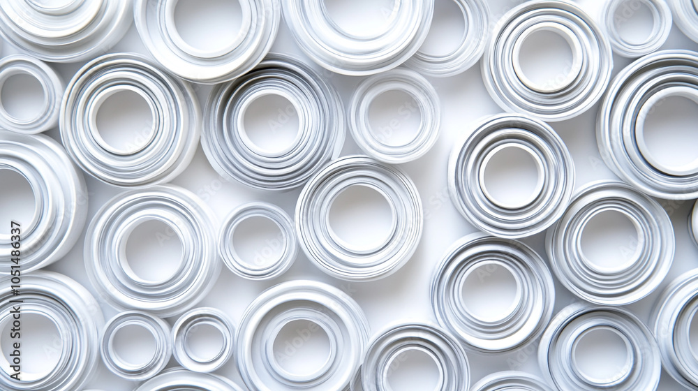 White circular paper shapes arranged abstractly on a light background highlight texture and form White circular paper shapes arranged abstractly on a light background highlight texture and form