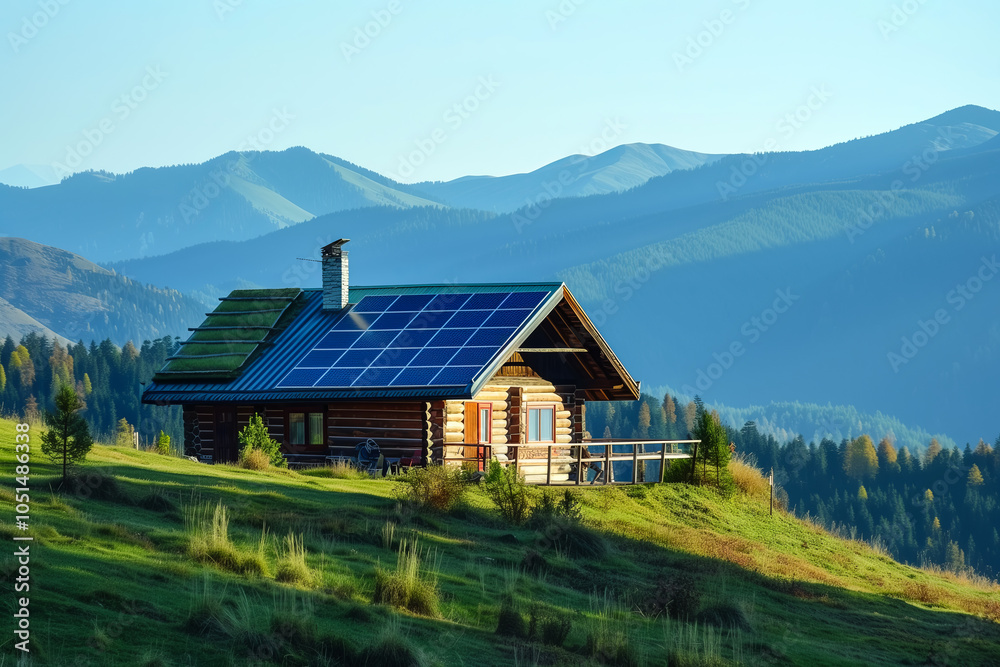A modern house with solar panels on the roof, showcasing sustainable energy technology. A modern house with solar panels on the roof, showcasing sustainable energy technology.